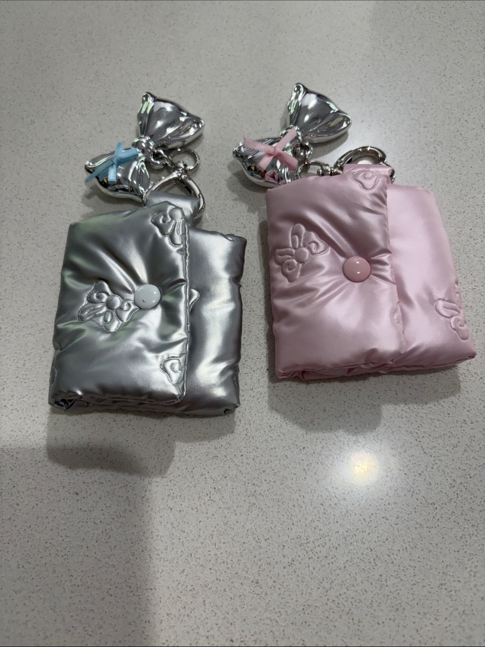 Puffy Quilted Keychain Pouch - Silver OR Pink